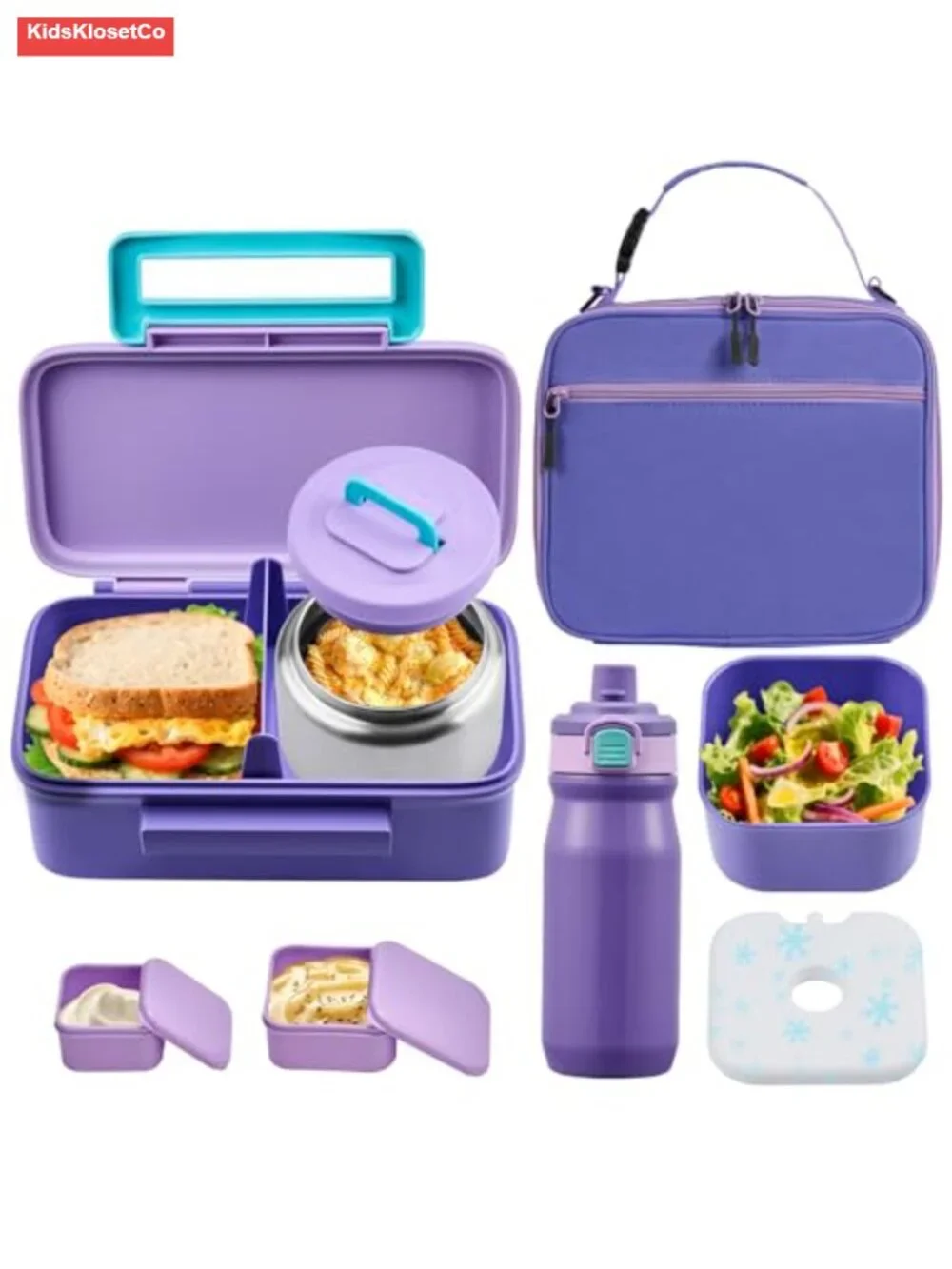 Kids Bento Lunch Box Set with Insulated Bag, Thermos, Water Bottle, Leakproof